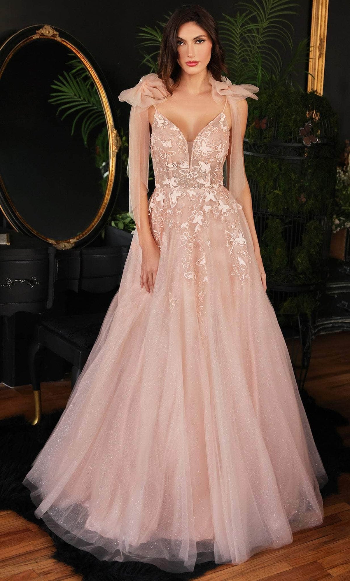 Cinderella Divine CB097 - Elegant A-Line Gown with Bow Shoulder - designer evening gown at Silhouette Dresses