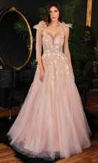 Cinderella Divine CB097 - Elegant A-Line Gown with Bow Shoulder - designer evening gown at Silhouette Dresses