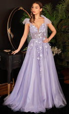 Cinderella Divine CB097 - Elegant A-Line Gown with Bow Shoulder - back view