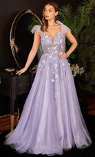 Cinderella Divine CB097 - Elegant A-Line Gown with Bow Shoulder