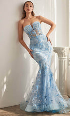Cinderella Divine CB099 - Strapless Evening Gown with Butterfly Print