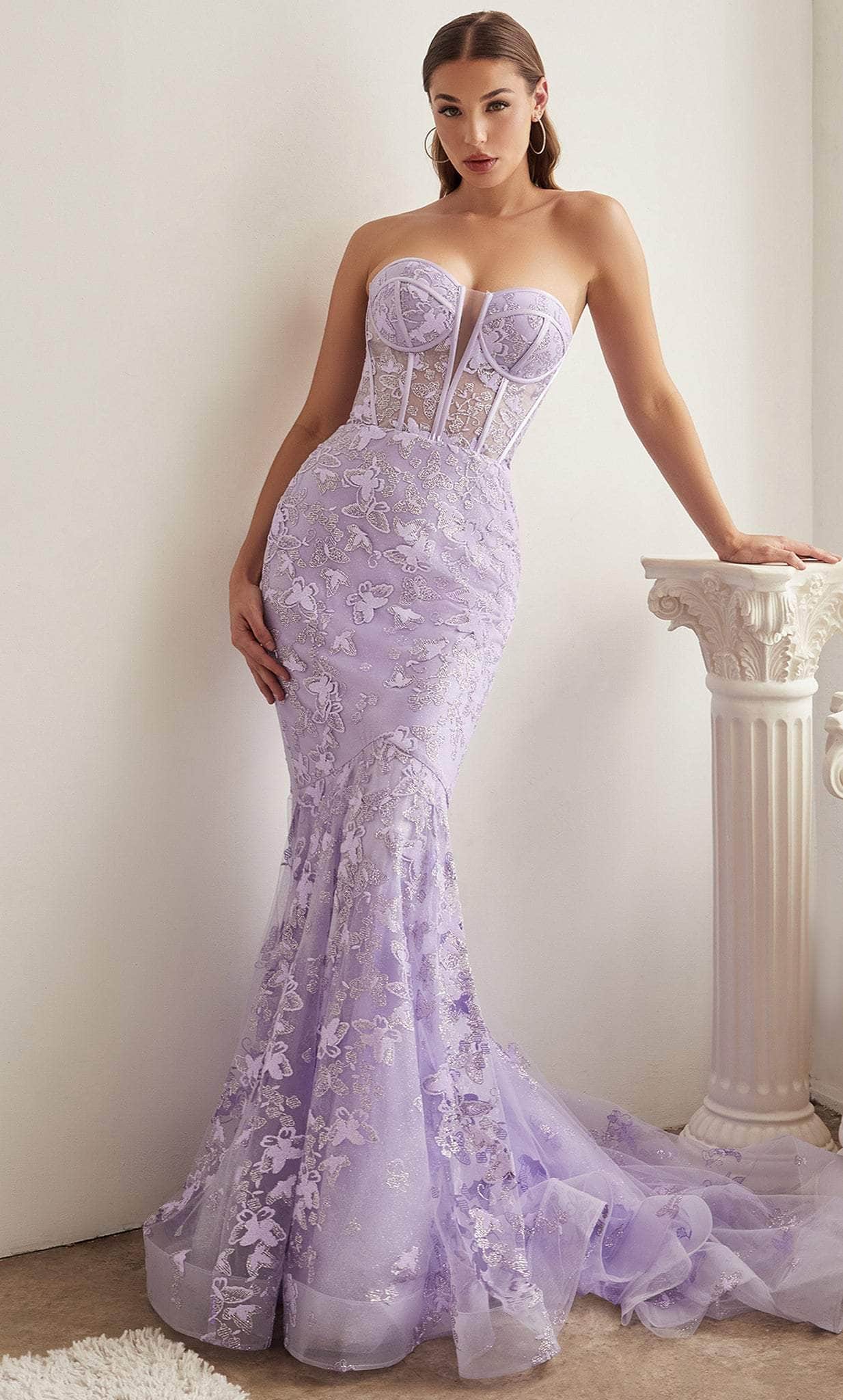 Cinderella Divine CB099 - Strapless Evening Gown with Butterfly Print - back view