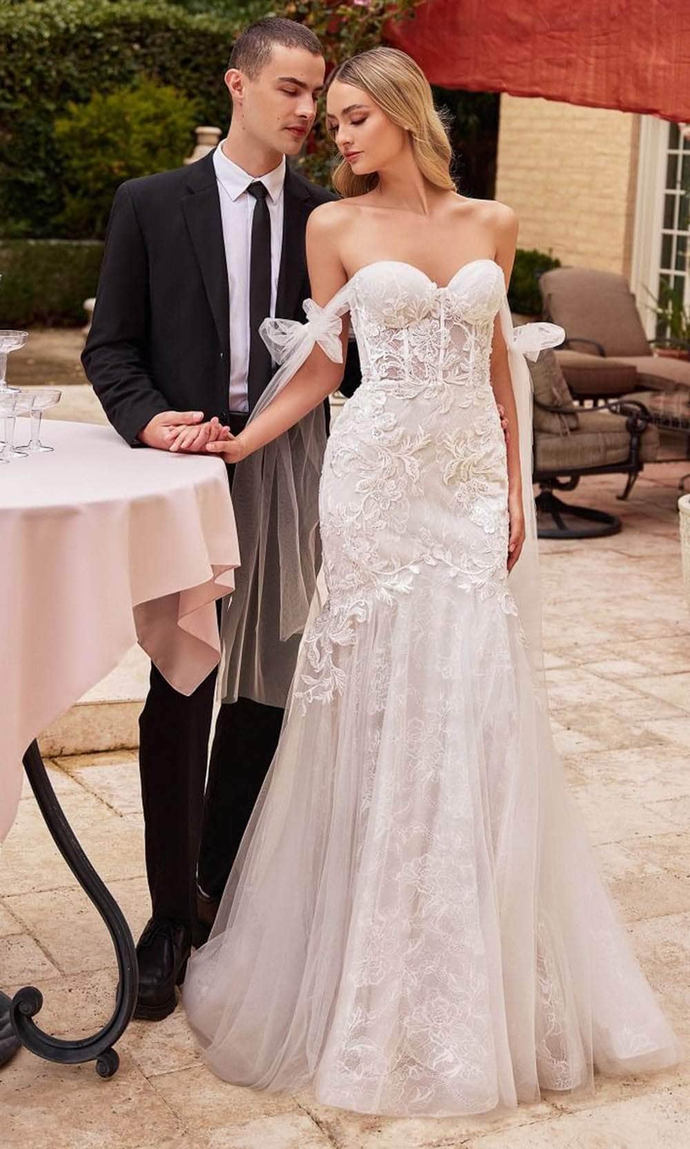 Cinderella Divine CB125W - Off-Shoulder Mermaid Dress with Floral Lace - Silhouette Dresses