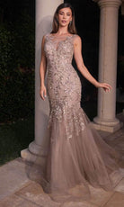 Cinderella Divine CB128 - Sheath Gown with Illusion Floral Appliques
