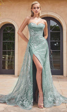 Cinderella Divine CB129 - Glitter Print Strapless Prom Gown - designer prom dress at Silhouette Dresses