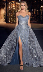 Cinderella Divine CB129 - Glitter Print Strapless Prom Gown - back view