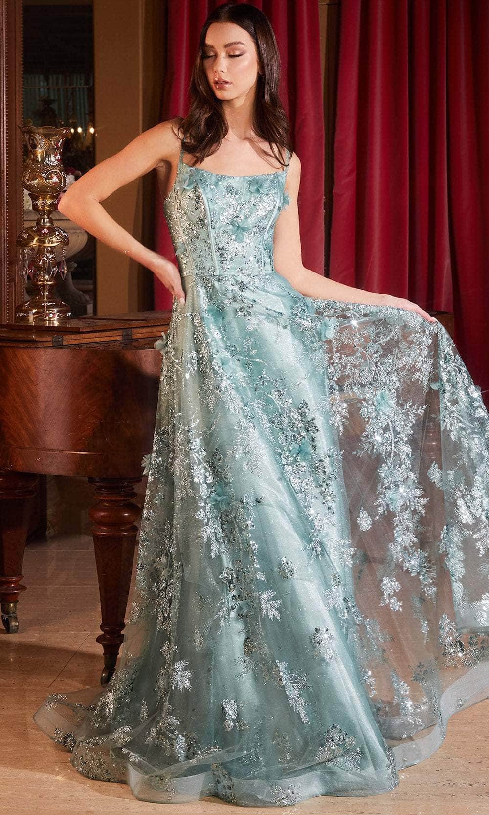 Cinderella Divine CB144 - 3D Embellished Sleeveless Prom Dress - back view