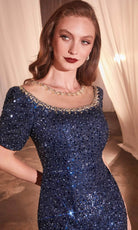Cinderella Divine CB151 - Rhinestone Embellished Illusion Neck Prom Gown - detail view