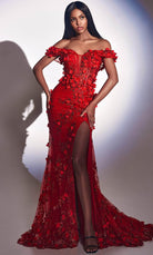 Cinderella Divine CC2164 - Off Shoulder Floral Appliqued Prom Dress - view 9