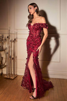 Cinderella Divine CC2164 - Off Shoulder Floral Appliqued Prom Dress - view 12