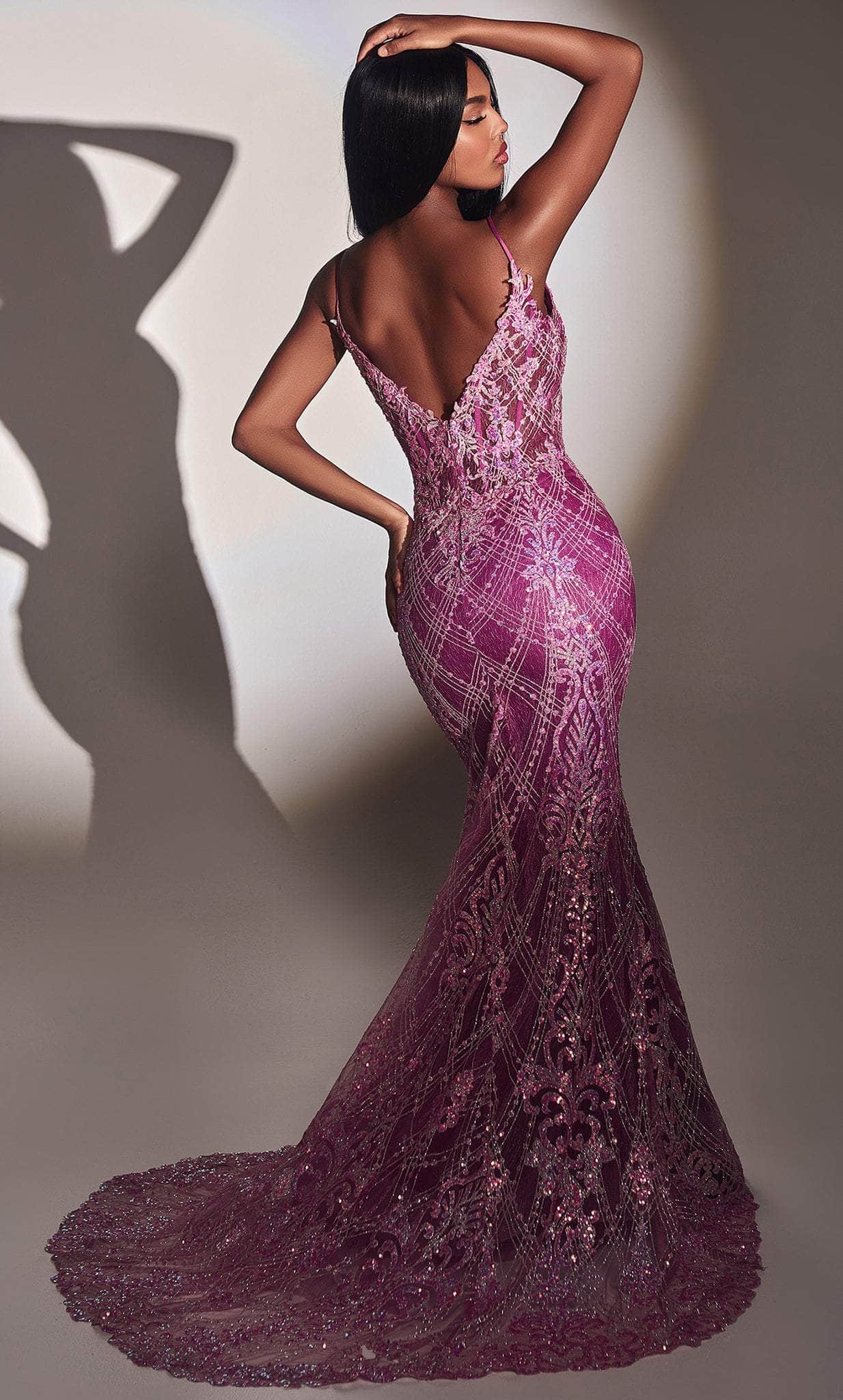 Cinderella Divine CC2168 - Classic Sleeveless V-Neck Prom Gown - back view