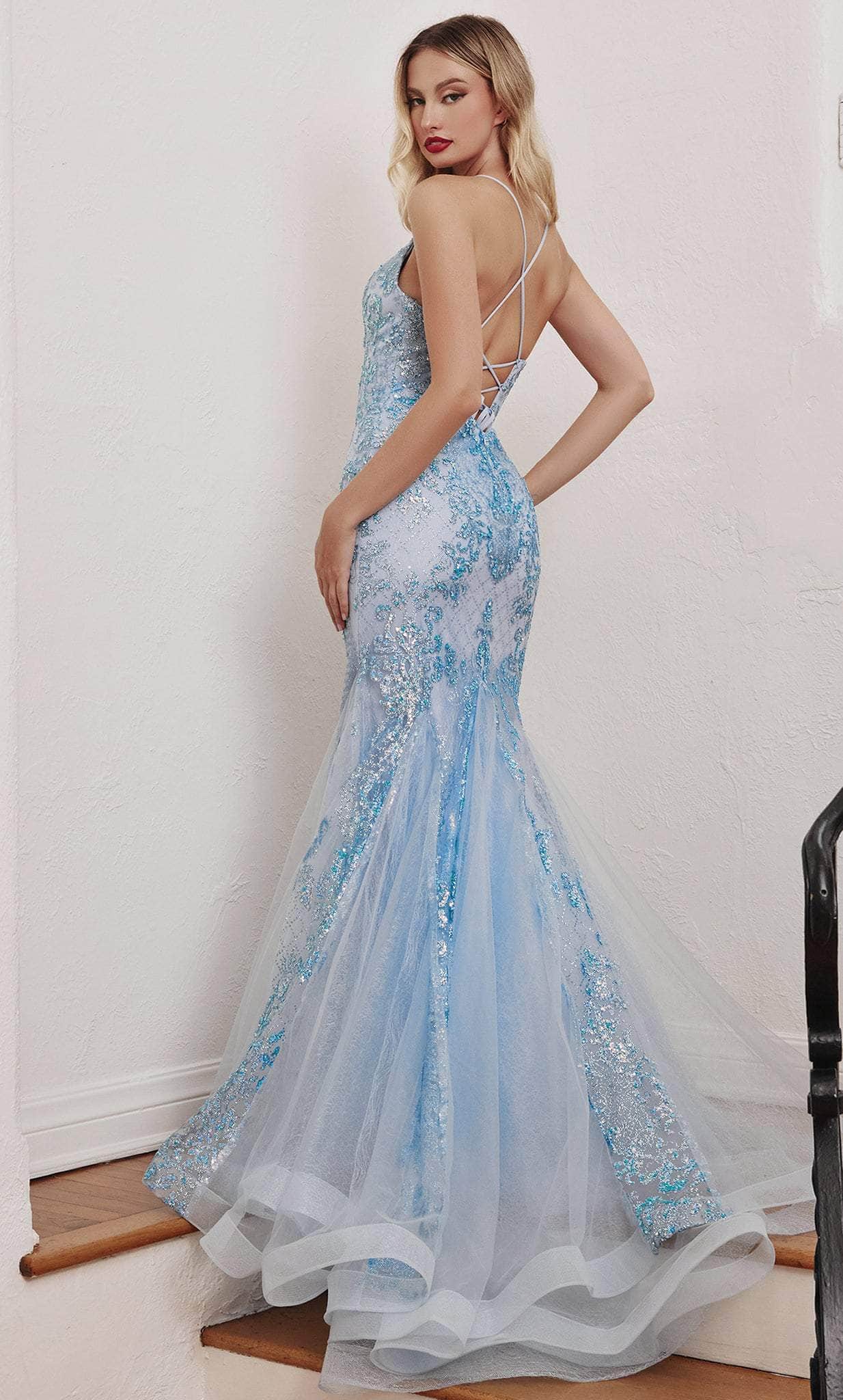 Cinderella Divine CC2279 - Glitter V Neck Evening Gown - designer prom dress at Silhouette Dresses