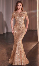 Cinderella Divine CC3700 - Sequin Print Jewel Neck Evening Gown - Silhouette Dresses