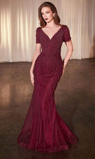 Cinderella Divine CC4019 - Beaded Short Sleeve Evening Gown - designer mother of the bride dress at Silhouette Dresses