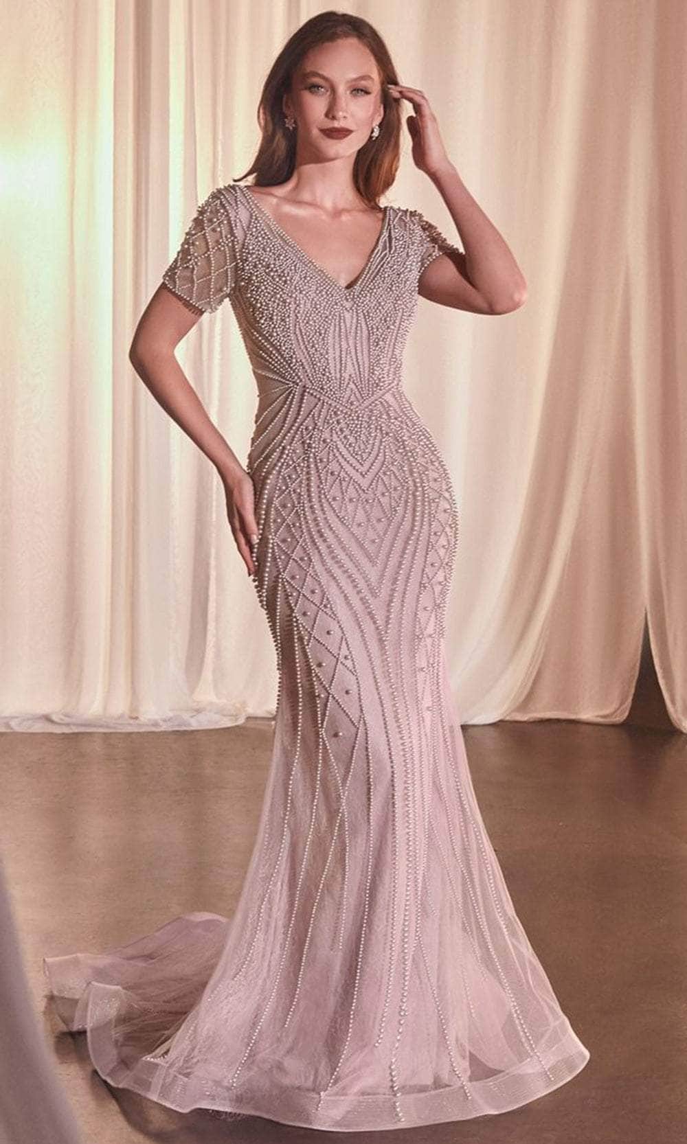 Cinderella Divine CC4019 - Beaded Short Sleeve Evening Gown - view 4