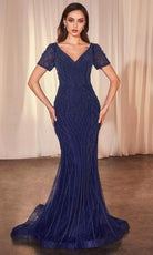 Cinderella Divine CC4019 - Beaded Short Sleeve Evening Gown - view 6