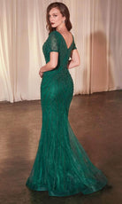 Cinderella Divine CC4019 - Beaded Short Sleeve Evening Gown - detail view