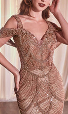 Cinderella Divine CC4020 - Bead Embellished V-Neck Evening Gown - detail view