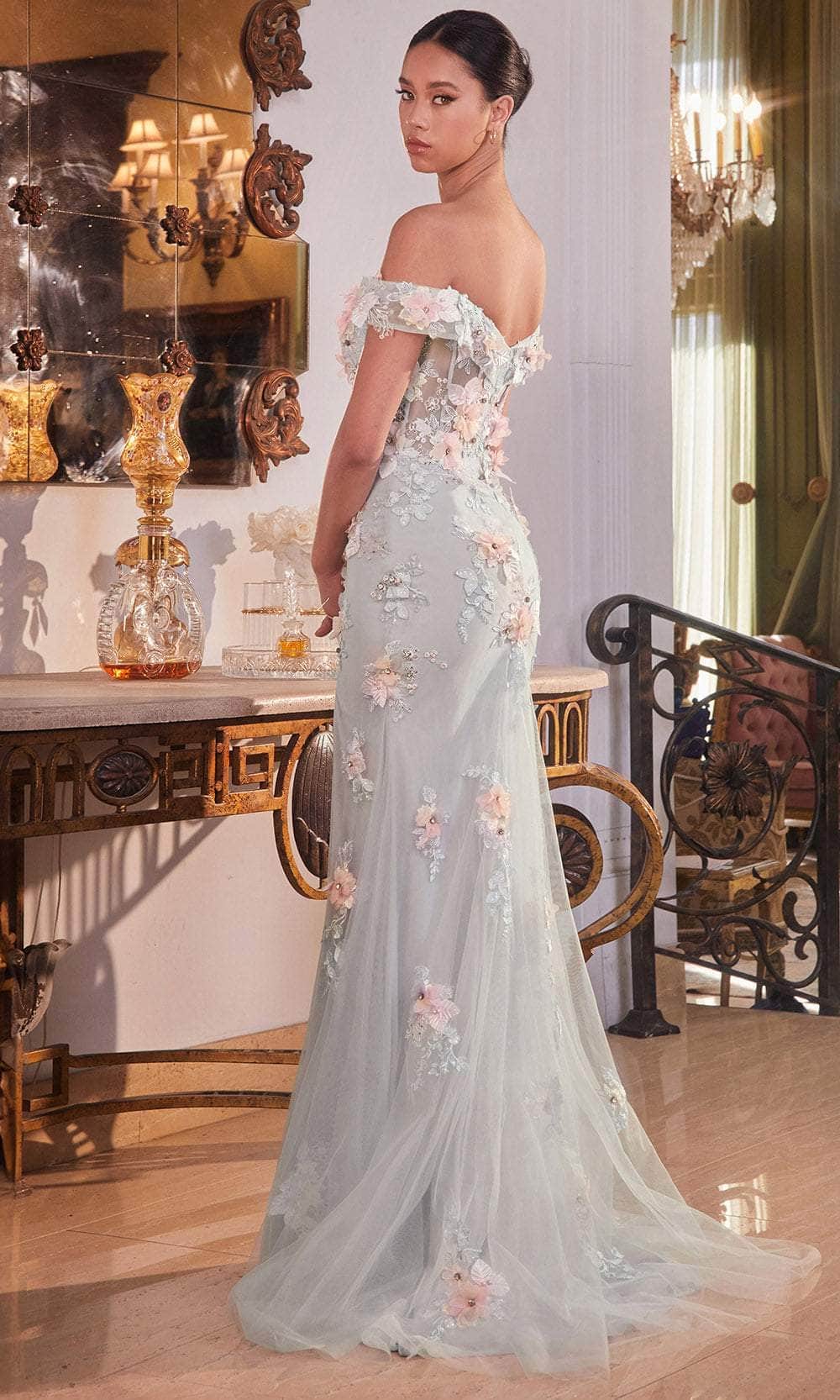Cinderella Divine CD005 - Off-Shoulder with 3D Floral Corset Bodice Prom Dress - back view