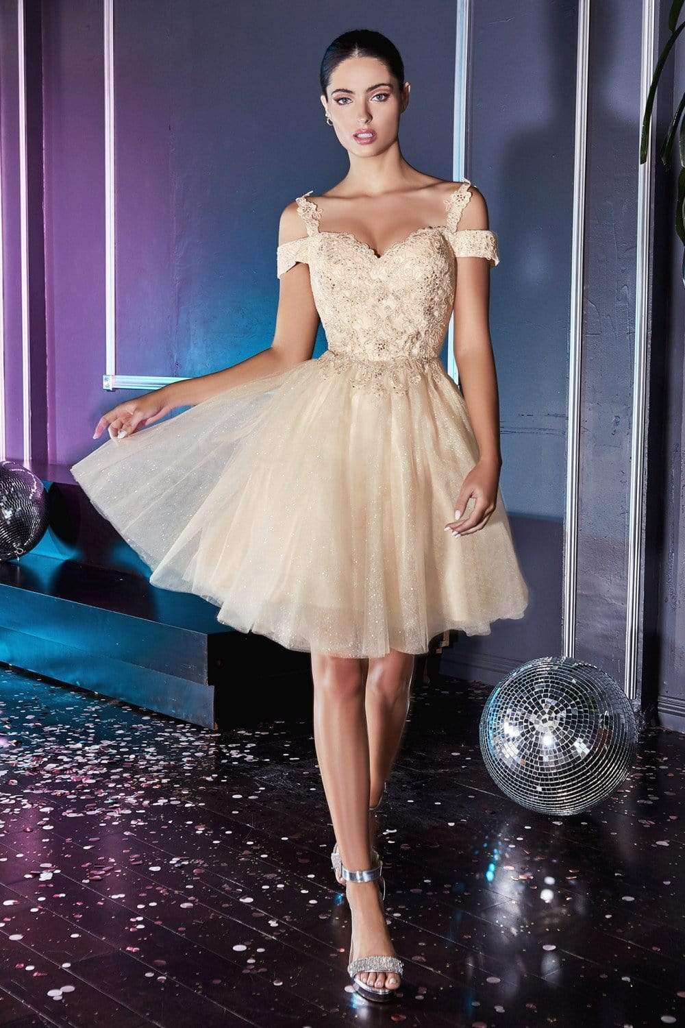 Cinderella Divine - CD0132 Cold Shoulder Glitter Tulle Cocktail Dress - view 6