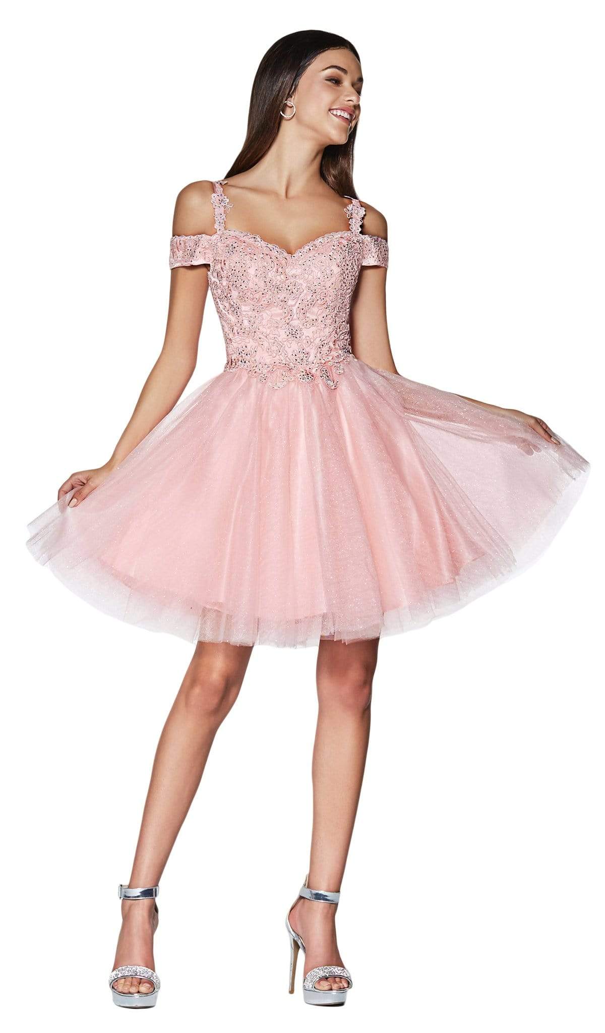 Cinderella Divine - CD0132 Cold Shoulder Glitter Tulle Cocktail Dress - Silhouette Dresses