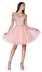 Cinderella Divine - CD0132 Cold Shoulder Glitter Tulle Cocktail Dress - Silhouette Dresses