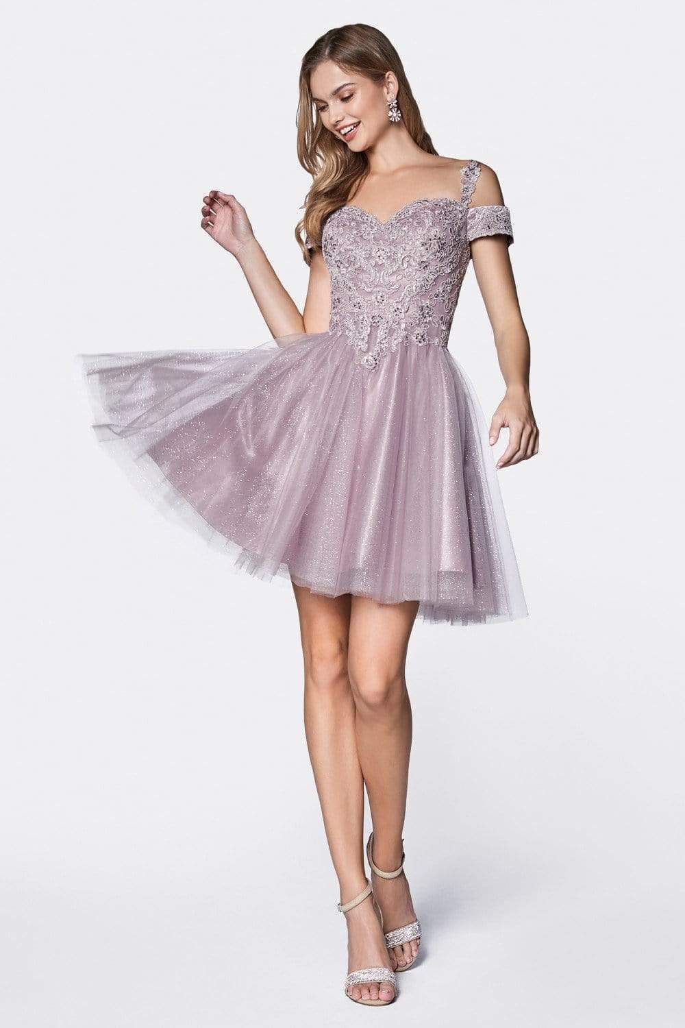 Cinderella Divine - CD0132 Cold Shoulder Glitter Tulle Cocktail Dress - view 4