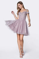 Cinderella Divine - CD0132 Cold Shoulder Glitter Tulle Cocktail Dress - view 4