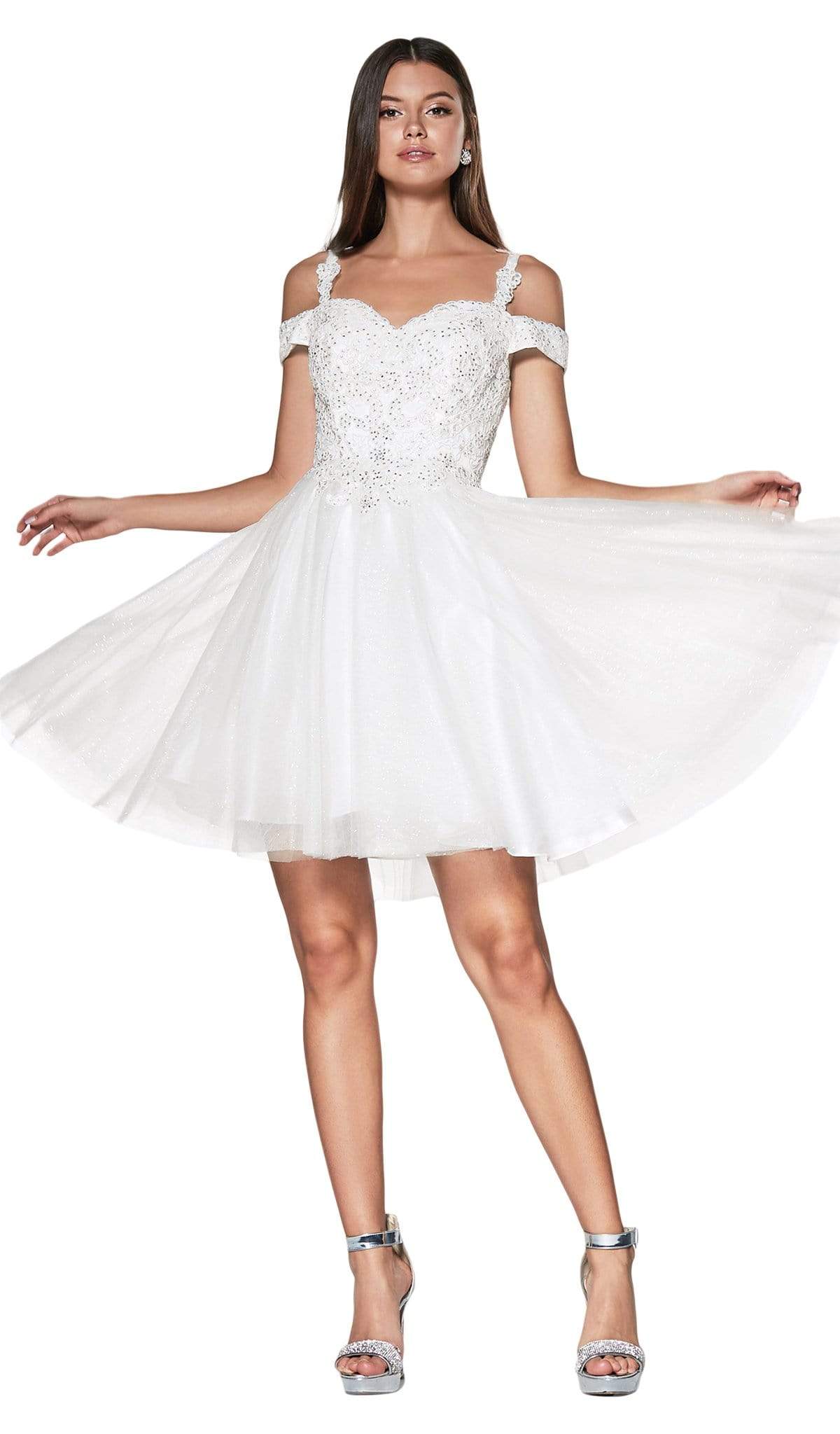 Cinderella Divine - CD0132 Cold Shoulder Glitter Tulle Cocktail Dress - detail view