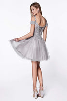 Cinderella Divine - CD0132 Cold Shoulder Glitter Tulle Cocktail Dress - back view