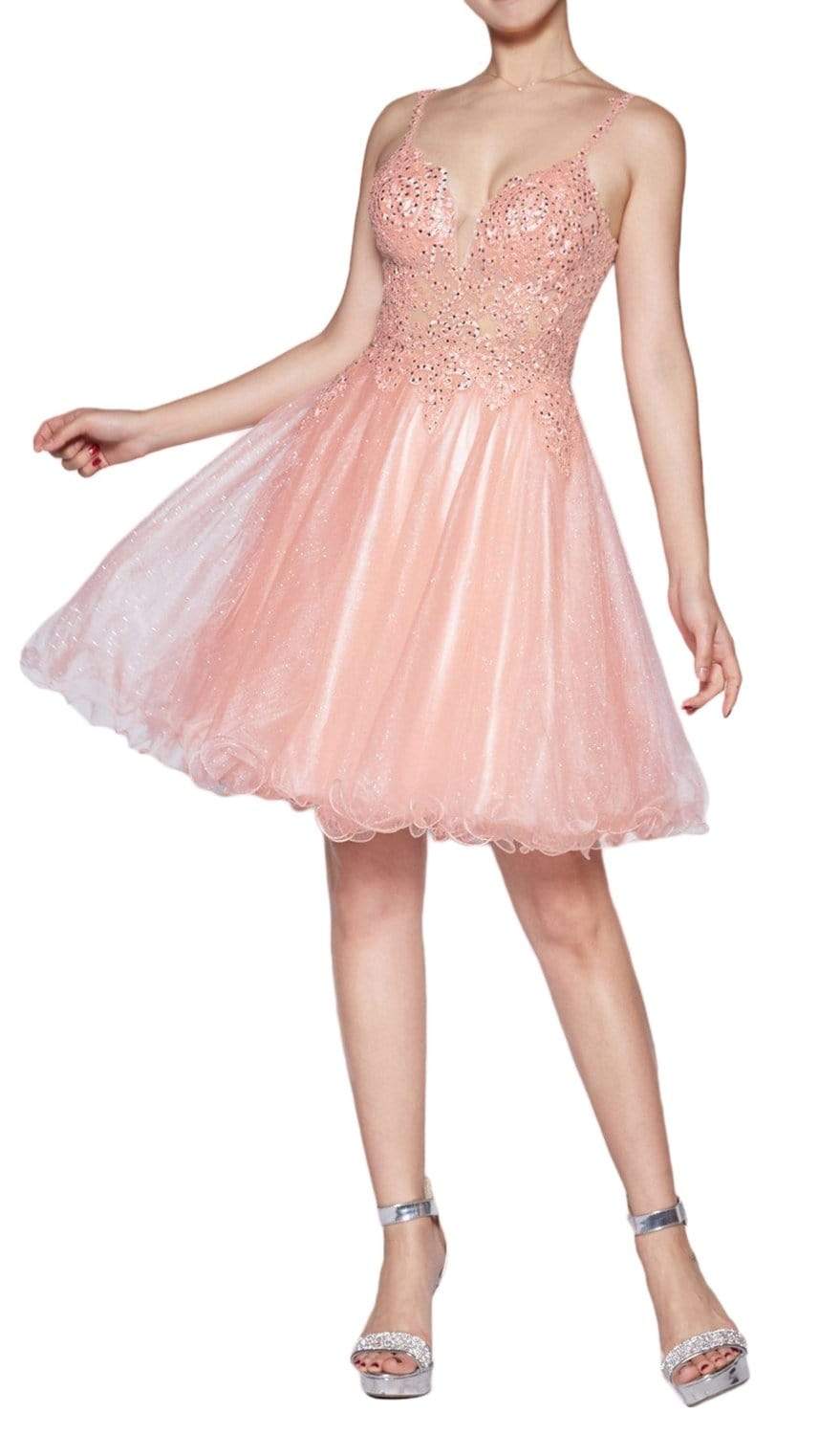 Cinderella Divine - CD0137 Jeweled Lace Glitter Tulle Cocktail Dress - designer homecoming dress at Silhouette Dresses