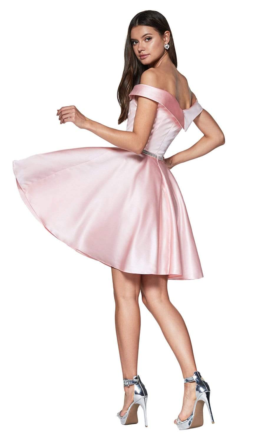 Cinderella Divine - CD0140 Off Shoulder Satin A-Line Dress - view 8