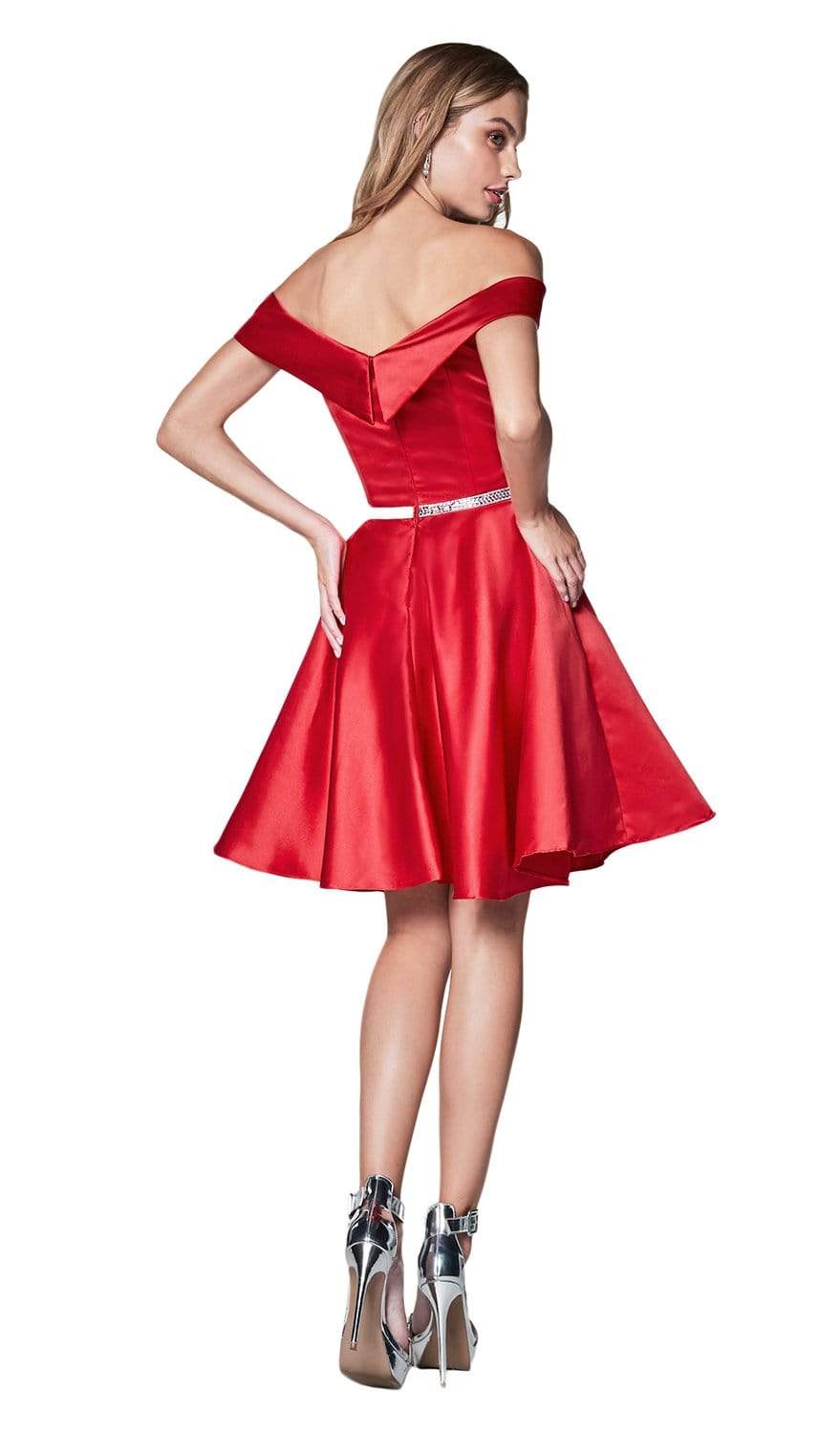 Cinderella Divine - CD0140 Off Shoulder Satin A-Line Dress - detail view
