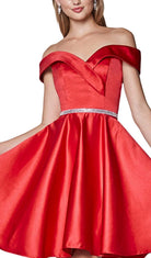 Cinderella Divine - CD0140 Off Shoulder Satin A-Line Dress - view 5