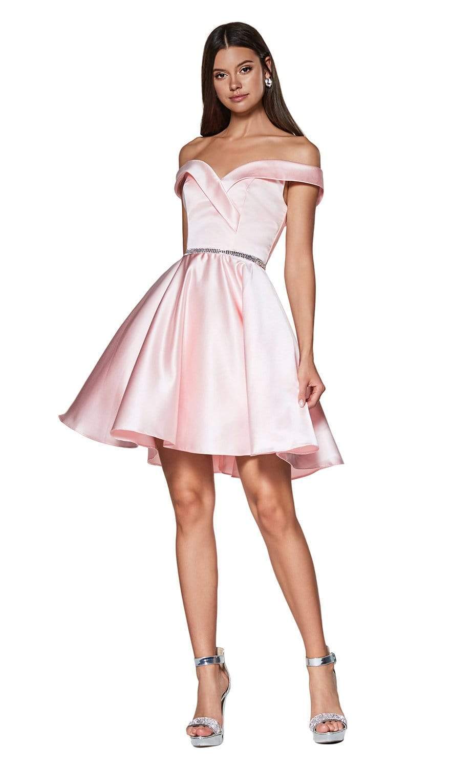 Cinderella Divine - CD0140 Off Shoulder Satin A-Line Dress - view 7