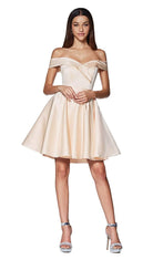 Cinderella Divine - CD0140 Off Shoulder Satin A-Line Dress - view 10