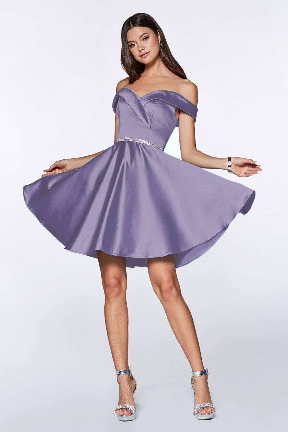 Cinderella Divine - CD0140 Off Shoulder Satin A-Line Dress - view 12