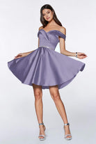 Cinderella Divine - CD0140 Off Shoulder Satin A-Line Dress - view 12