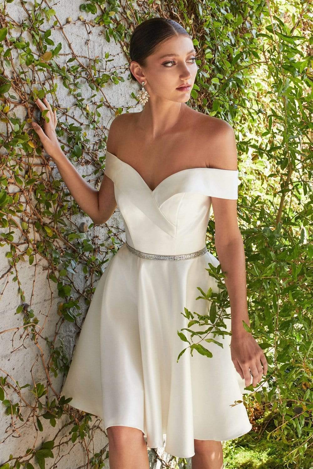 Cinderella Divine - CD0140 Off Shoulder Satin A-Line Dress - view 9
