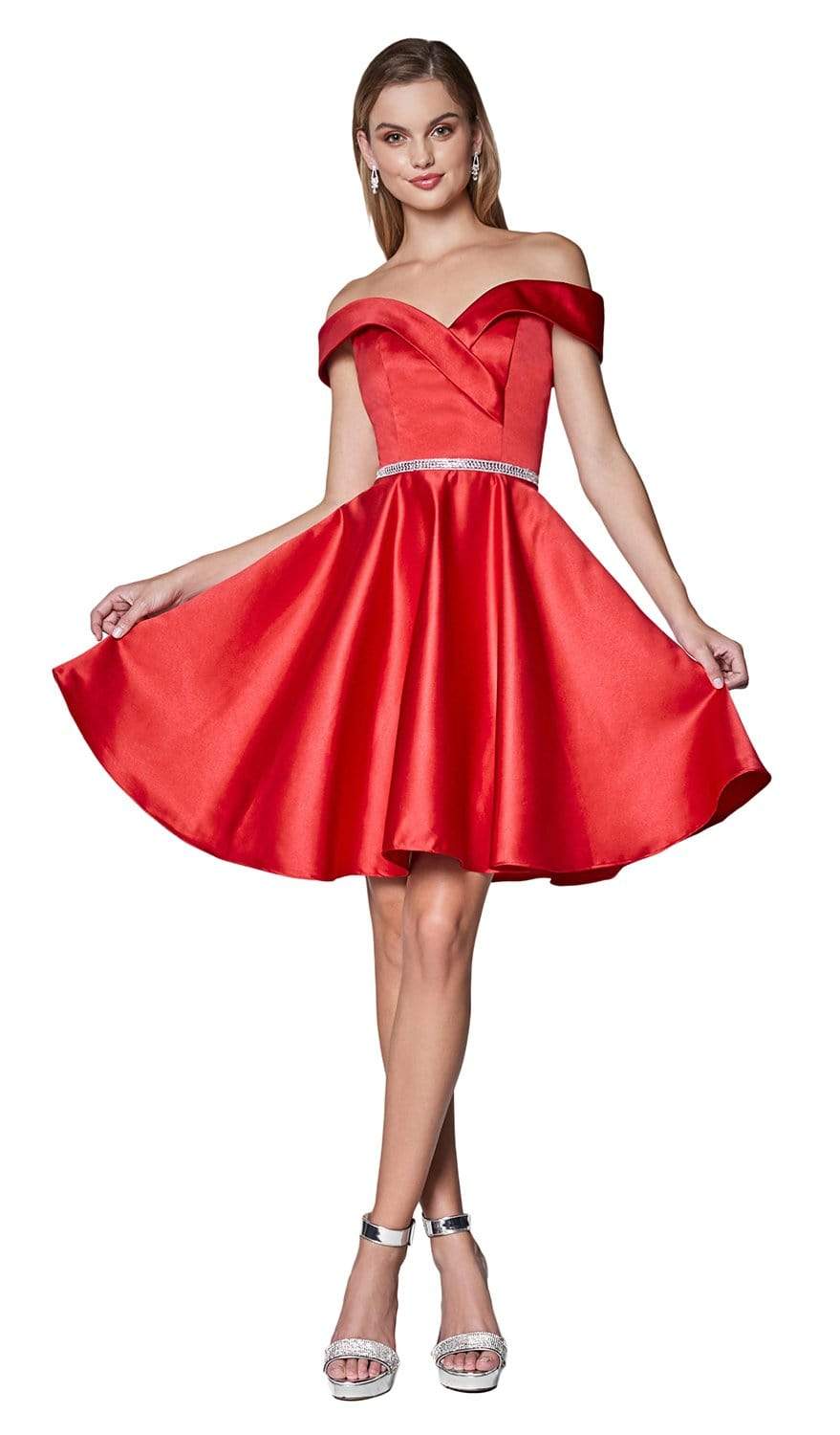 Cinderella Divine - CD0140 Off Shoulder Satin A-Line Dress - back view