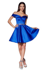 Cinderella Divine - CD0140 Off Shoulder Satin A-Line Dress - view 13