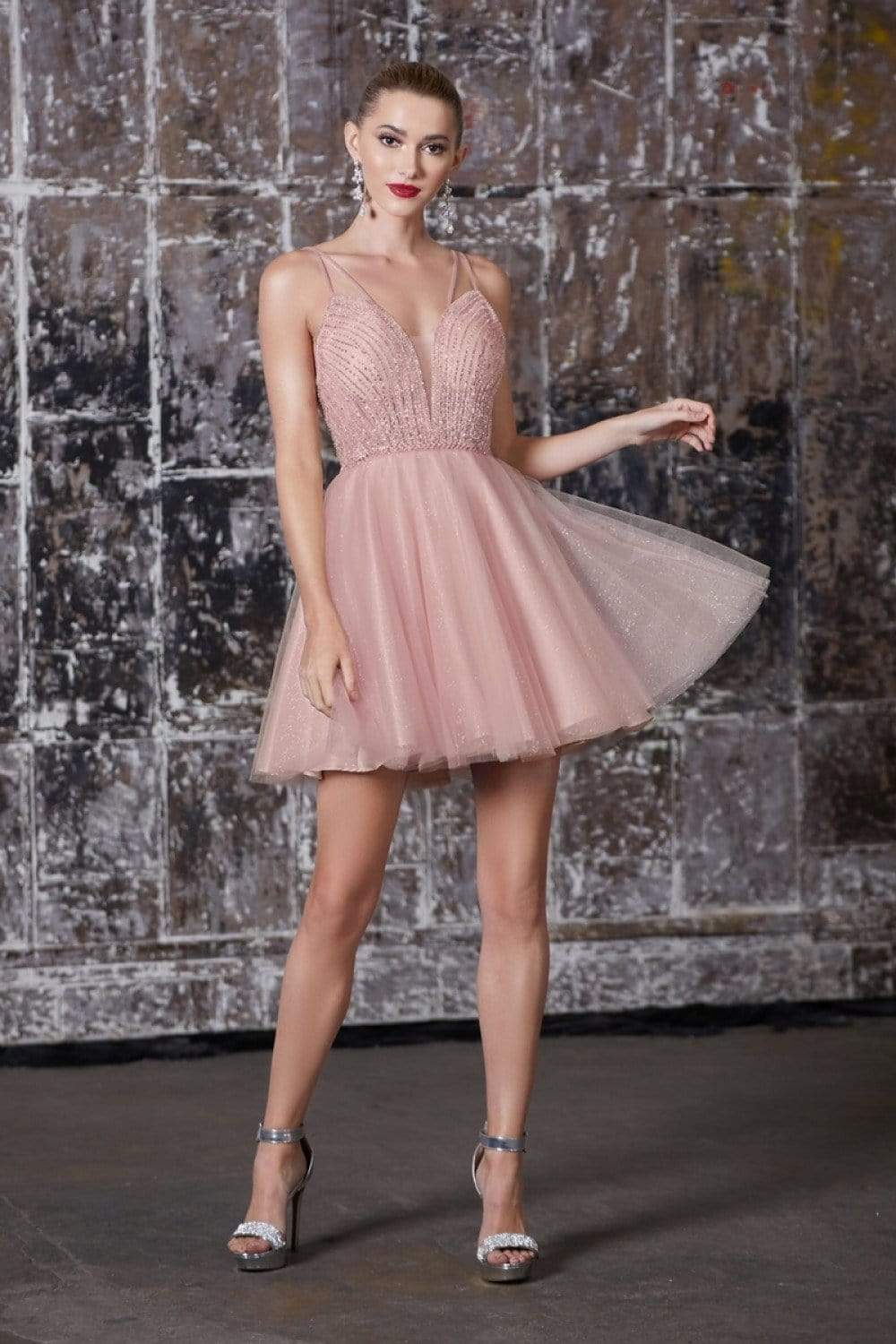 Cinderella Divine - CD0148 Beaded Embellished Fit and Flare Dress - back view
