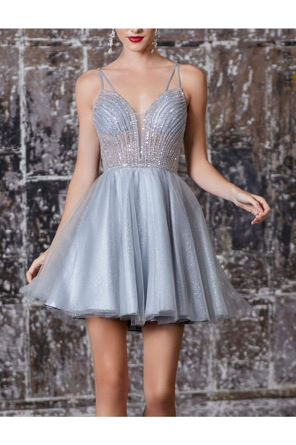 Cinderella Divine - CD0148 Beaded Embellished Fit and Flare Dress - view 4