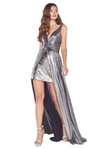 Cinderella Divine - CD0151 A-Line Metallic Dress with Mini Skirt - designer evening gown at Silhouette Dresses