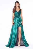 Cinderella Divine - CD0151 A-Line Metallic Dress with Mini Skirt - back view