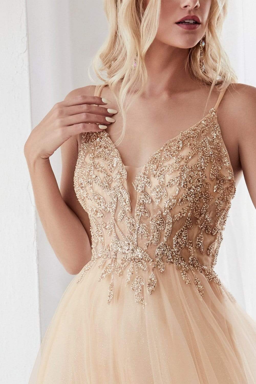 Cinderella Divine - CD0154 Plunging Beaded Appliqued Tulle Dress - view 7