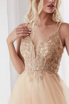 Cinderella Divine - CD0154 Plunging Beaded Appliqued Tulle Dress - view 7