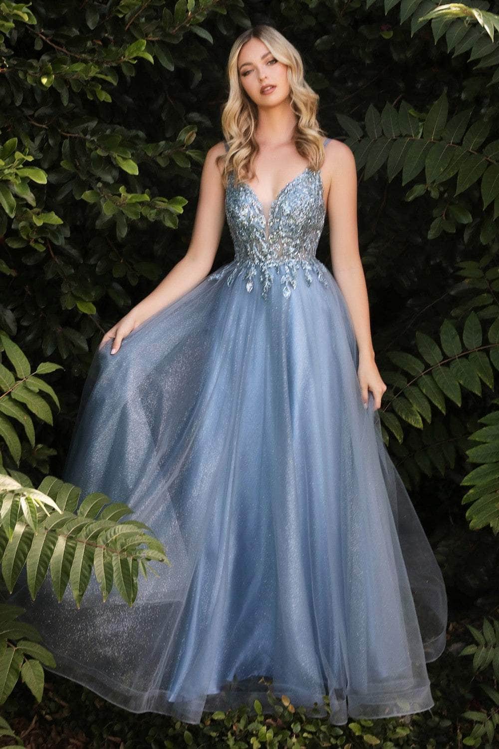 Cinderella Divine - CD0154 Plunging Beaded Appliqued Tulle Dress - view 8