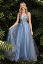 Cinderella Divine - CD0154 Plunging Beaded Appliqued Tulle Dress - view 8