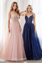 Cinderella Divine - CD0154 Plunging Beaded Appliqued Tulle Dress - detail view